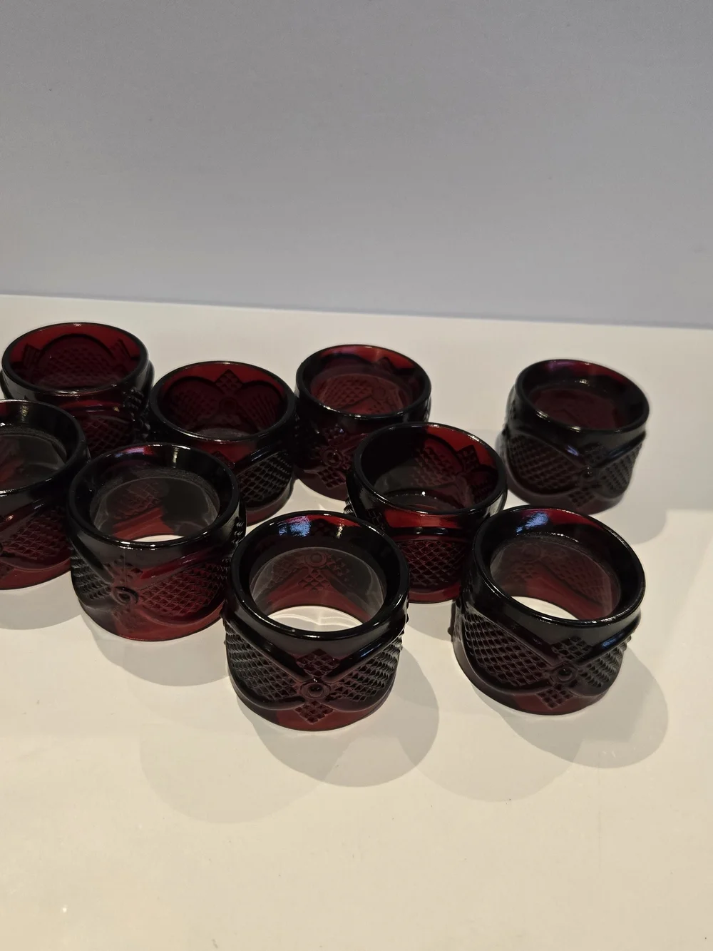 Avon 1876 Cape Cod Ruby Red Napkin Rings, Vintage, Set of 9 Glass Holders